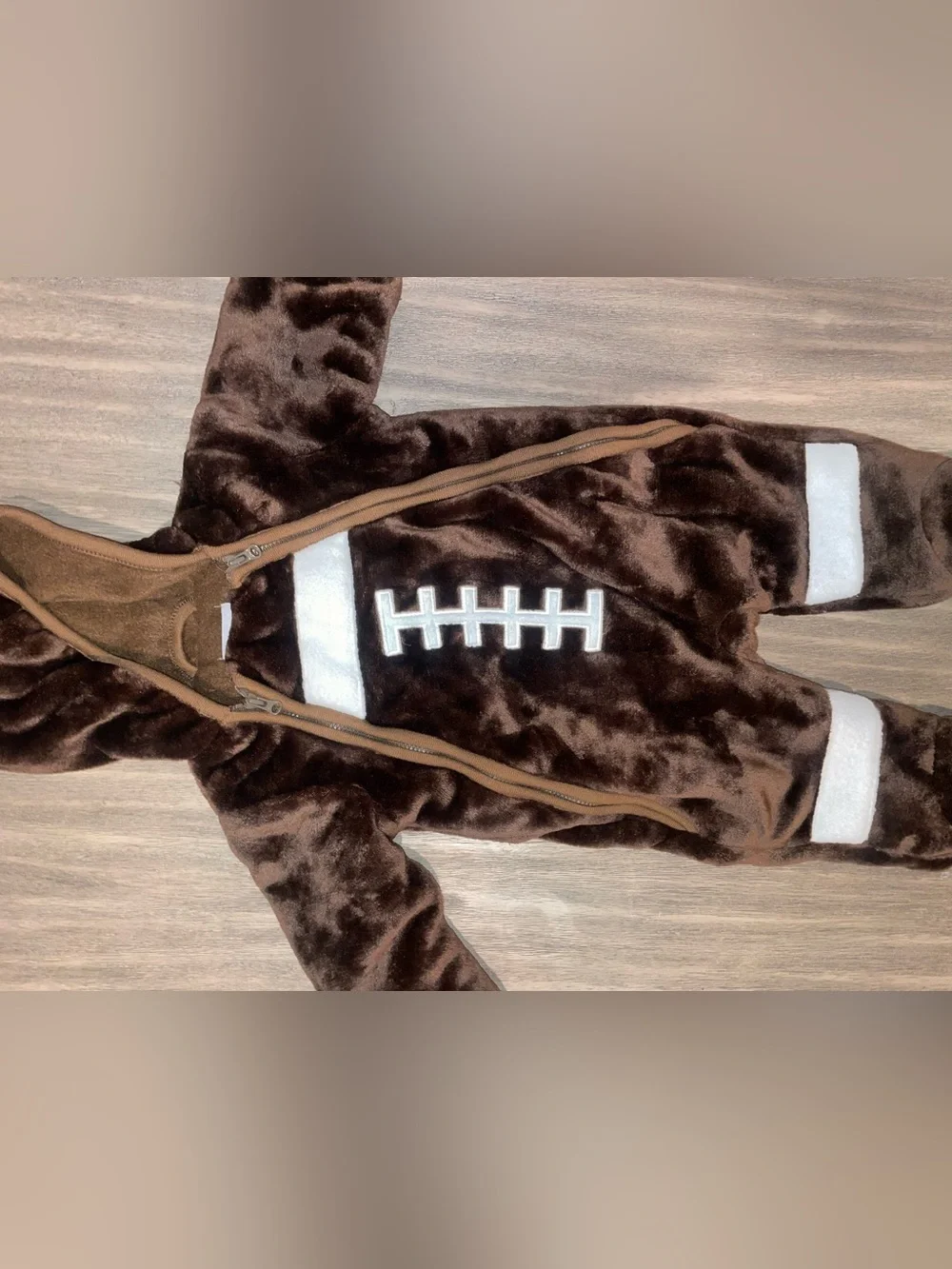 Plush Brown Football Baby Bunting One-Piece Hooded Winter Snowsuit